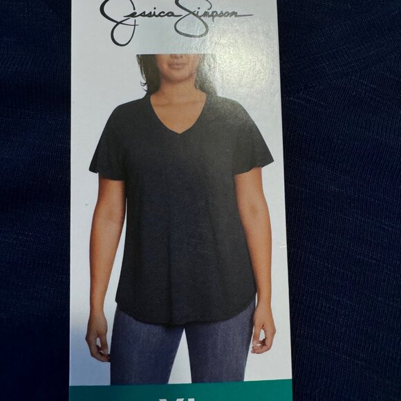 Womens T-Shirt XL Blue Jessica Simpson V-Neck Short Sleeve Pull Over X-Large - Picture 2 of 8